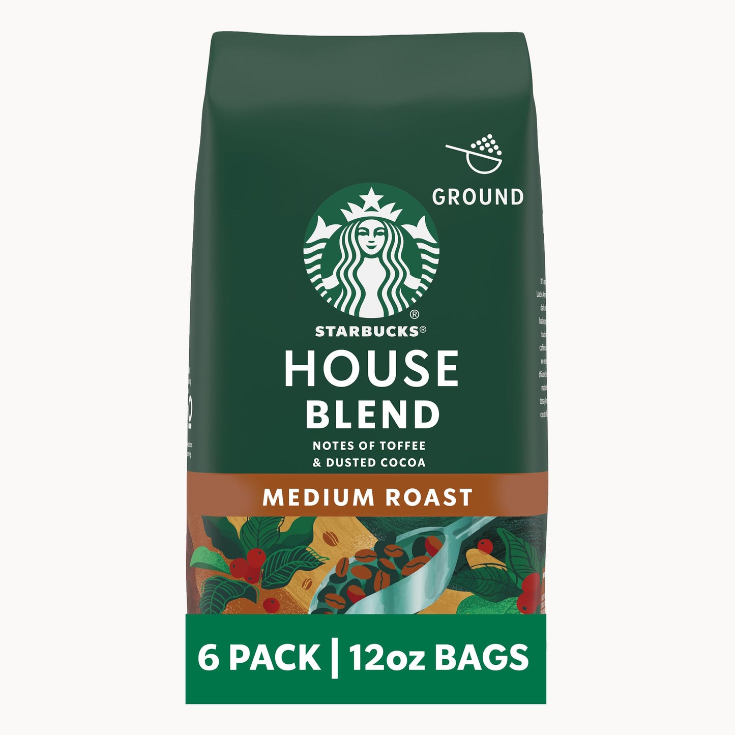 Starbucks Ground Coffee, Medium Roast Coffee, House Blend, 100% Arabica, 6 bags (12 oz each)