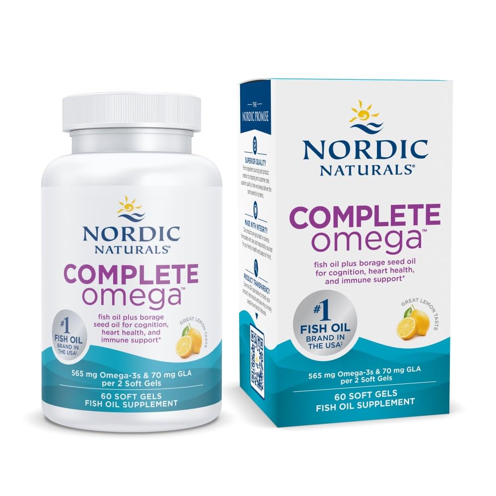 Nordic Naturals Complete Omega, Lemon Flavor - 60 Soft Gels - 565 mg Omega-3 - EPA & DHA with Added GLA - Healthy Skin & Joints, Cognition, Positive Mood - Non-GMO - 30 Servings