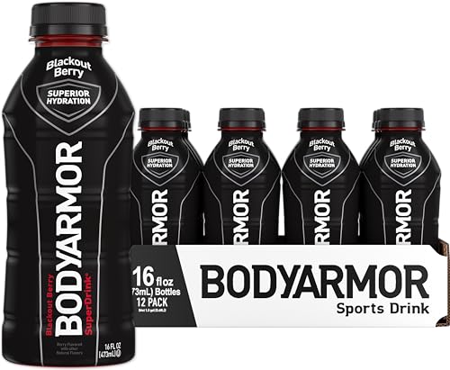 BODYARMOR Sports Drink Sports Beverage, Blackout Berry, Coconut Water Hydration, Natural Flavors With Vitamins, Potassium-Packed Electrolytes, Perfect For Athletes, 16 Fl Oz (Pack of 12)