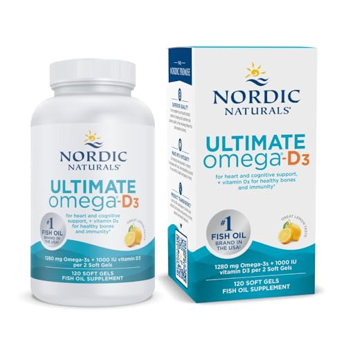 Nordic Naturals Ultimate Omega-D3, Lemon Flavor - 120 Soft Gels - 1280 mg Omega-3 + 1000 IU Vitamin D3 - Omega-3 Fish Oil - EPA & DHA - Promotes Brain, Heart, Joint, & Immune Health - 60 Servings