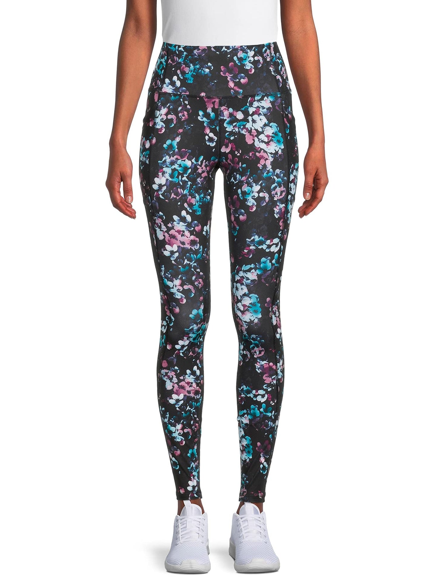 Avia Activewear Women's Leggings with Side Pockets (Black Floral, XS), 0-2