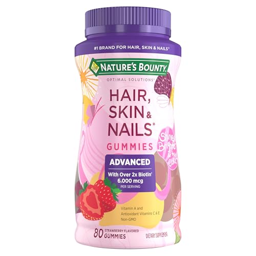 Nature's Bounty Optimal Solutions Advanced Hair, Skin, Nails, 2X Biotin, 80 Strawberry Gummies