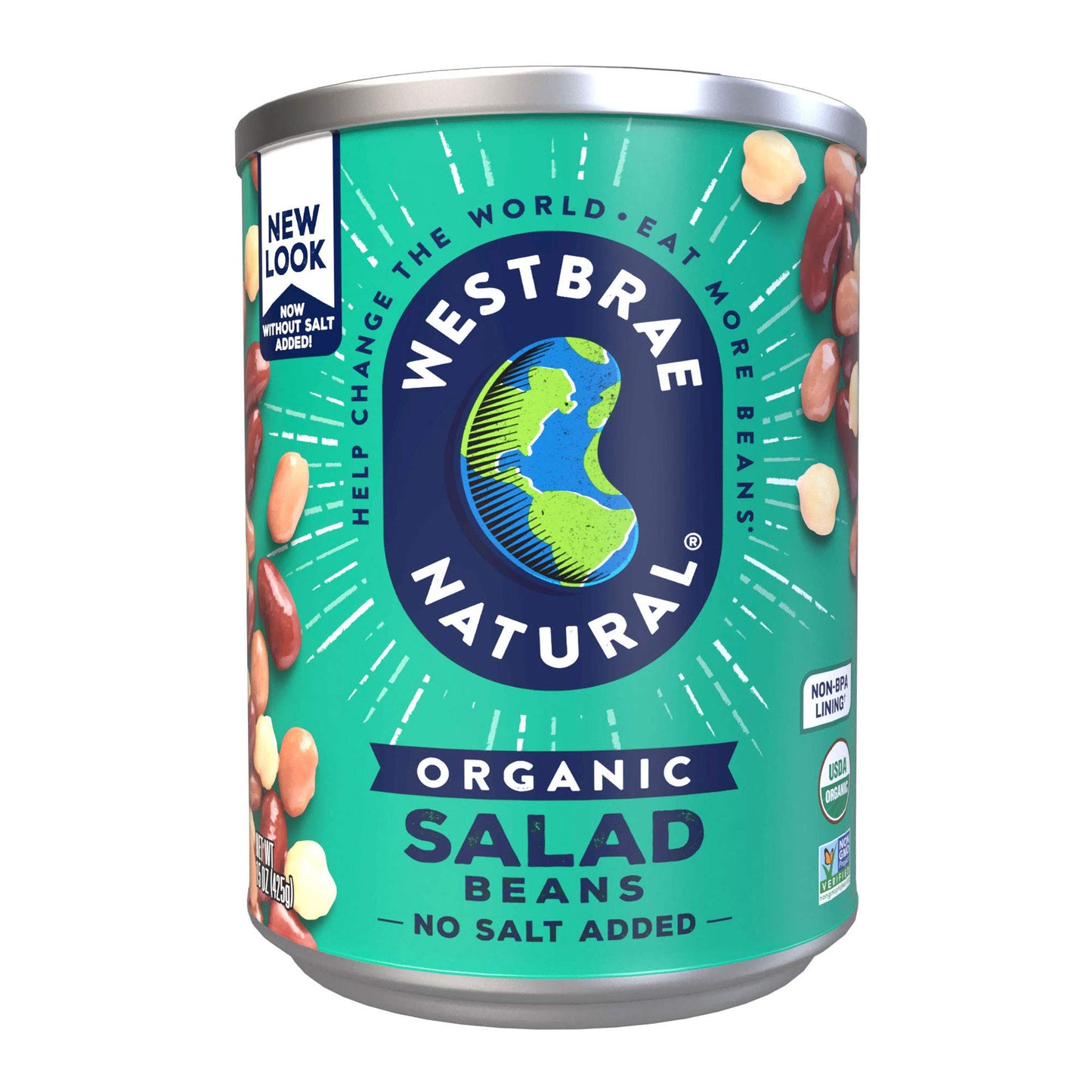 Westbrae Natural Organic Salad Beans, No Salt Added, 15 Oz (Pack of 12)