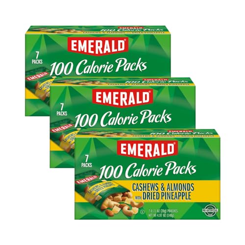 Emerald Nuts Cashews and Almonds with Dried Pineapple, 100 Calorie Packs, 7 Count, 4.97 Oz (Pack of 3)