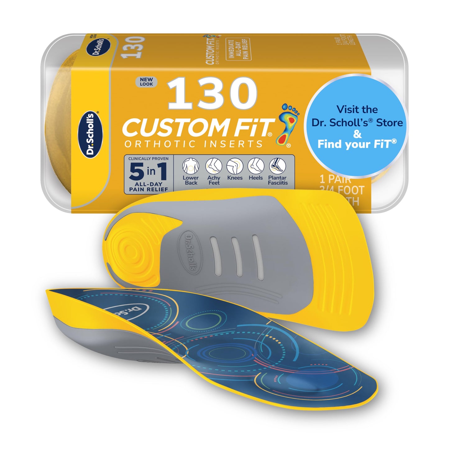 Dr. Scholl’s Custom Fit Orthotics 3/4 Length Inserts CF 130, 5-in-1 All-Day Pain Relief for Feet, Lower Back, Knees, Heel & Plantar Fasciitis, Arch Support Shoe Insoles for Men Women, FSA HSA Eligible