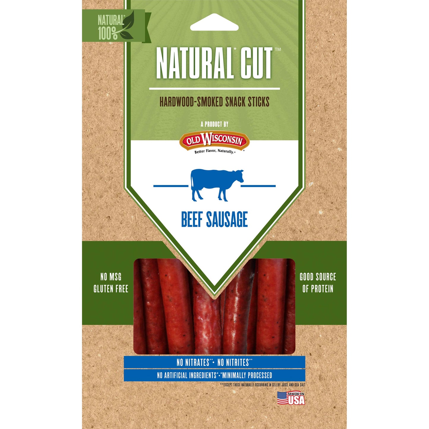 Old Wisconsin Natural Cut Snack Sticks, Beef, 6 Ounce