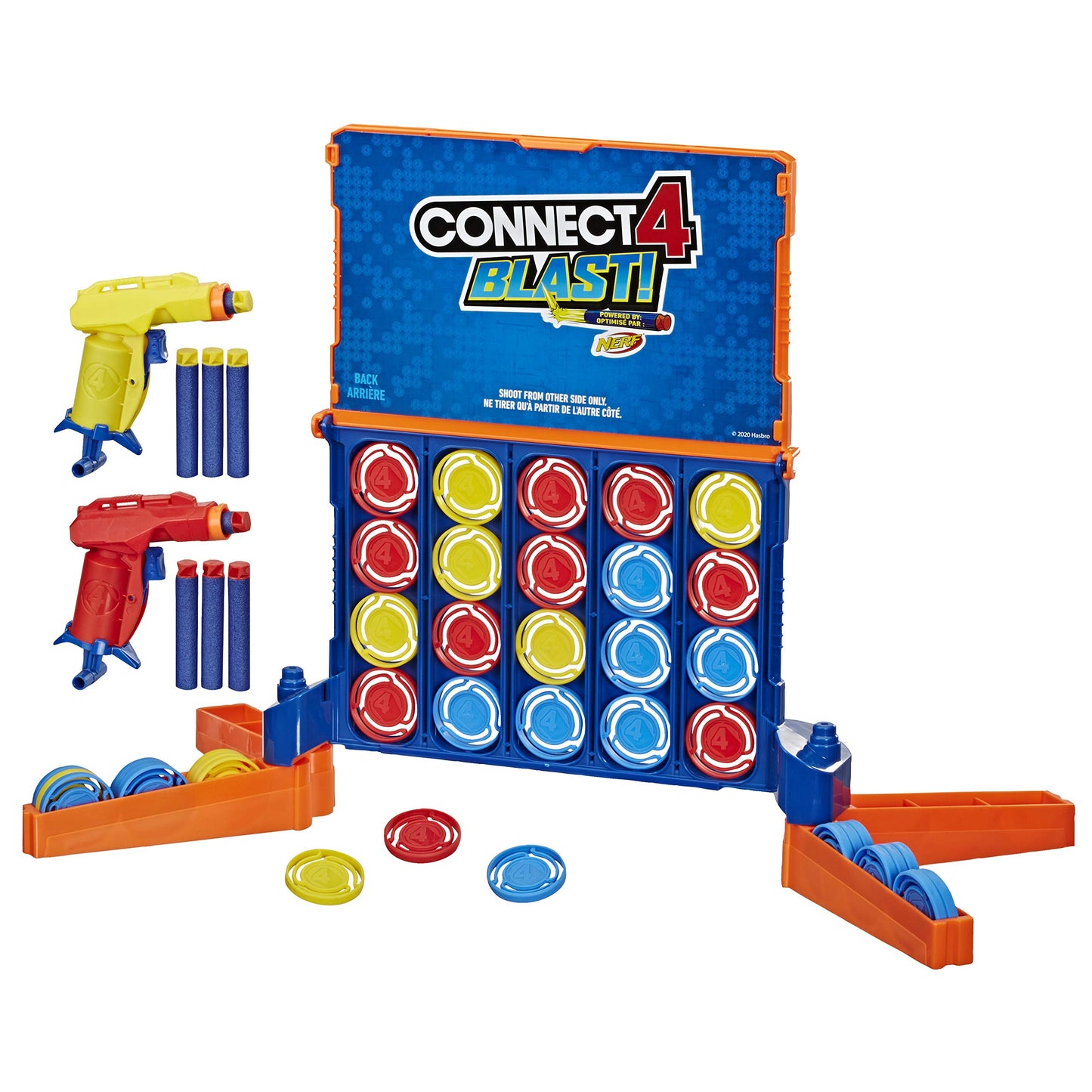 Connect 4 Blast! Game; Powered by Nerf; includes Nerf Blasters and Nerf Foam Darts; Game for Kids Ages 8 and up