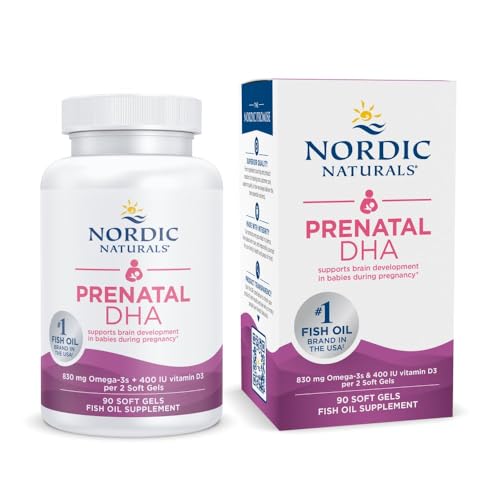 Nordic Naturals Prenatal DHA, Unflavored - 90 Soft Gels - 830 mg Omega-3 + 400 IU Vitamin D3 - Supports Brain Development in Babies During Pregnancy & Lactation - Non-GMO - 45 Servings