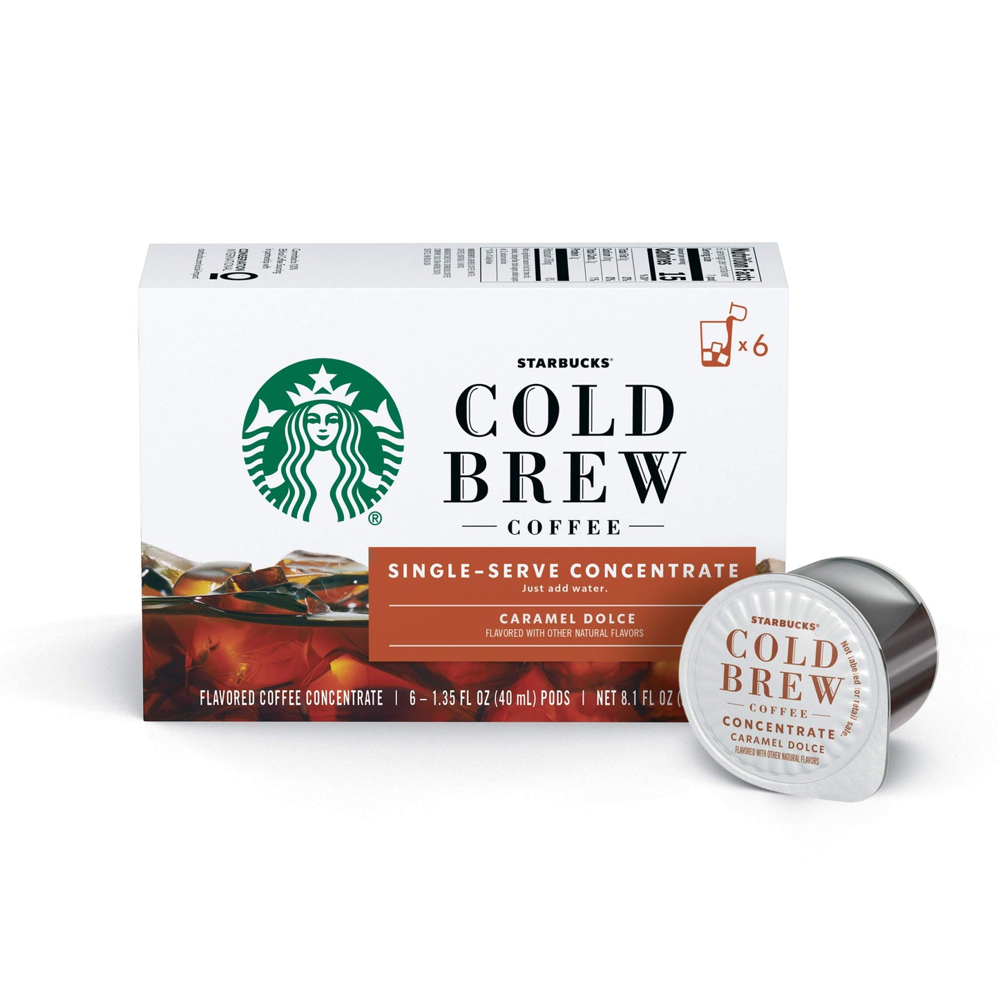 Starbucks Cold Brew Coffee, Caramel Dolce Flavored, Single-Serve Concentrate Pods, 6 boxes (36 capsules total)