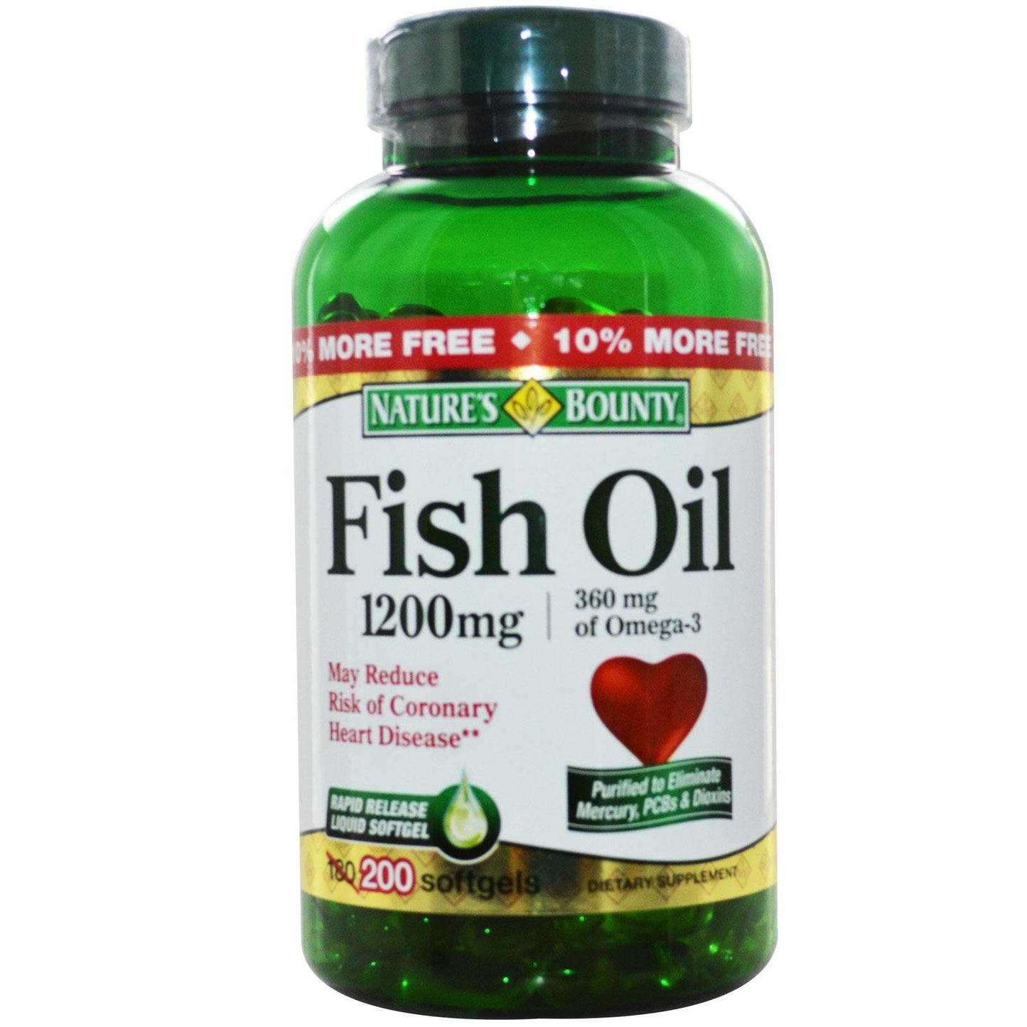 Nature's Bounty Fish Oil, Supports Heart Health, 1200 Mg, Rapid Release Softgels, 200 Ct