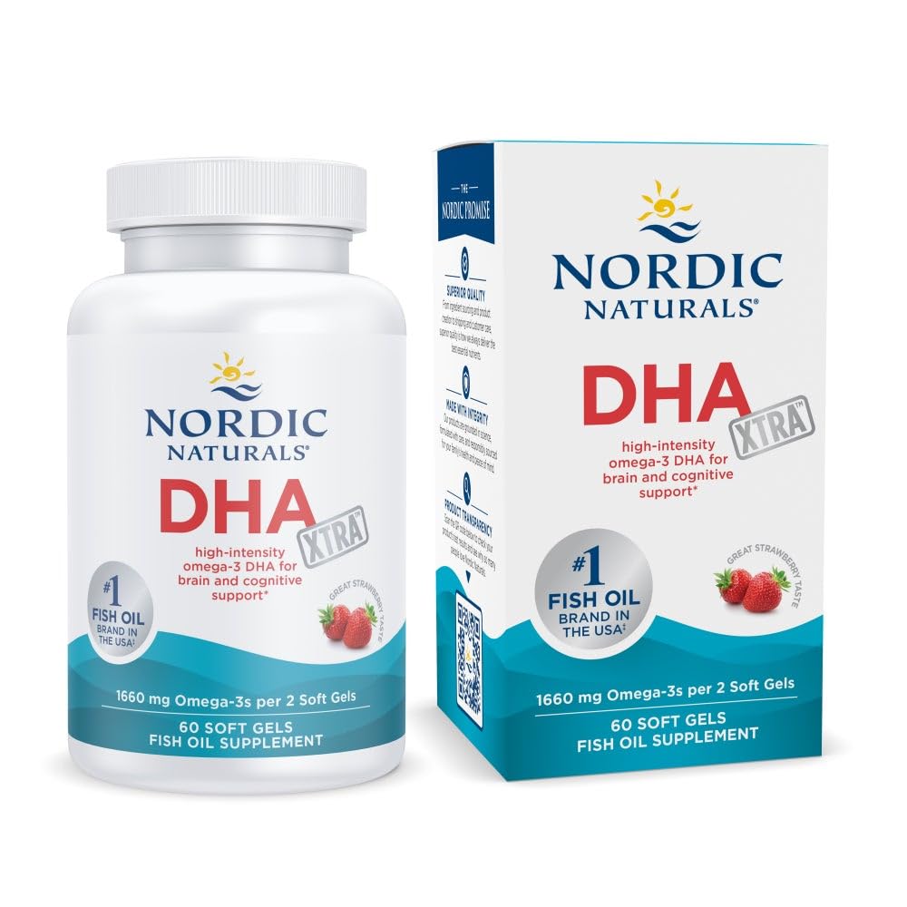 Nordic Naturals DHA Xtra, Strawberry - 60 Soft Gels - 1660 mg Omega-3 - High-Intensity DHA Formula for Brain & Nervous System Support - Non-GMO - 30 Servings