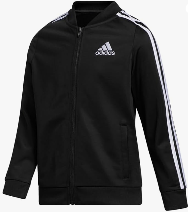 adidas Girls' Big Kids Zip-Up Tricot Track Jacket Warm-Up Bomber, Adi Black, Large