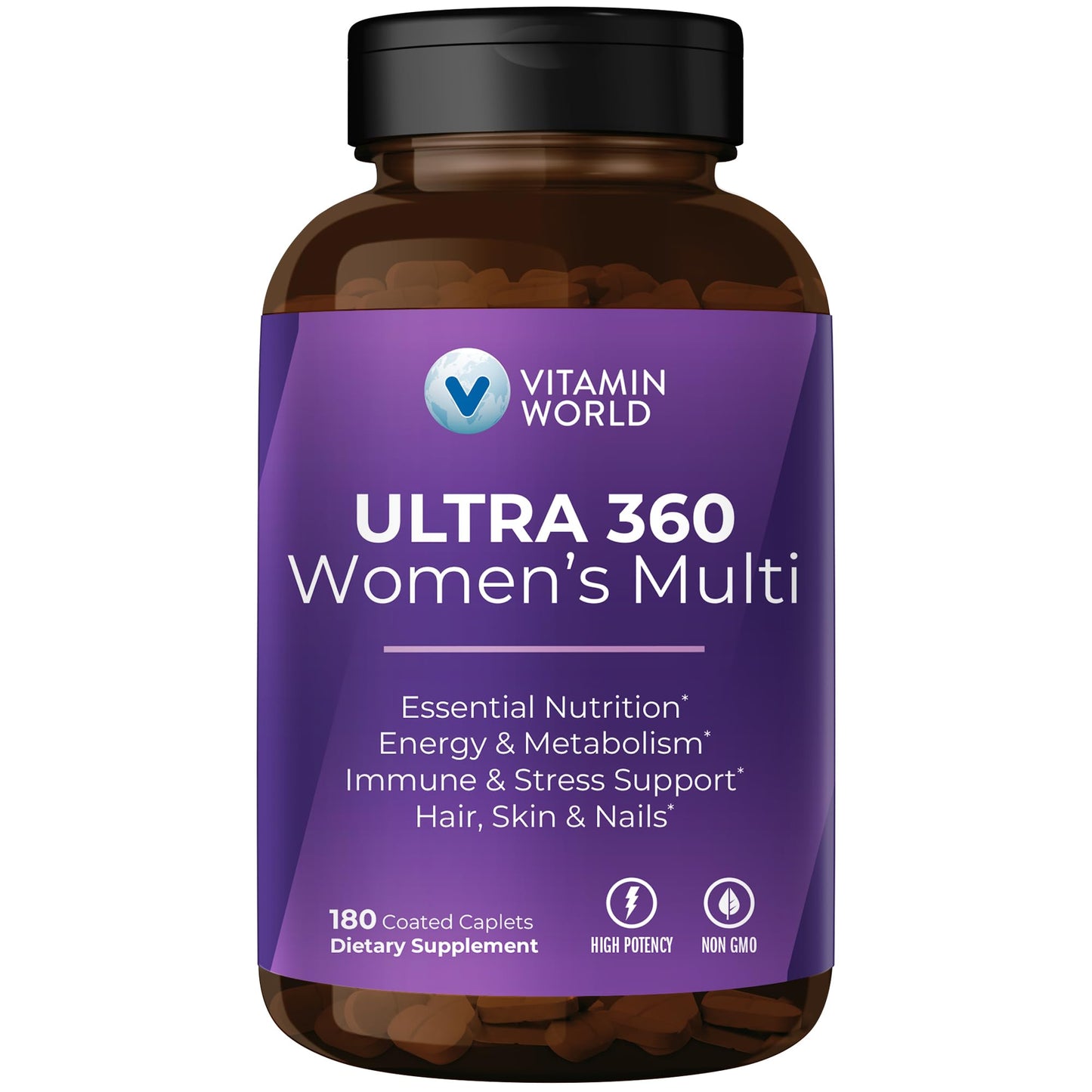 Vitamin World Ultra 360 Multivitamin for Women, Women's Multivitamin with Herbs & Collagen for Hair, Skin & Nails, Supplement with Iron, Vitamin A, B, C, D, E for Energy & Immune Support, 180 Caplets
