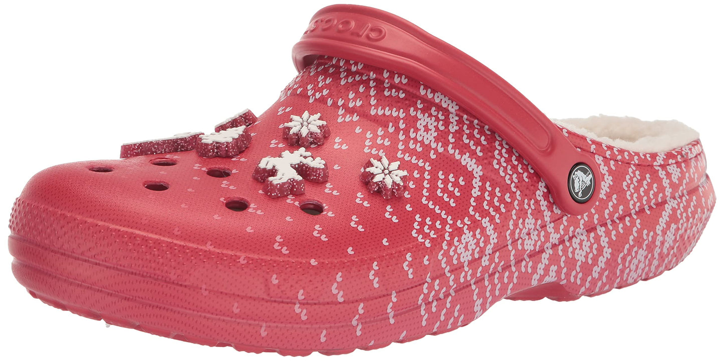 Crocs Unisex Classic Holiday Lined Clogs, Fuzzy Slippers, Red/White, Numeric_5 US Men