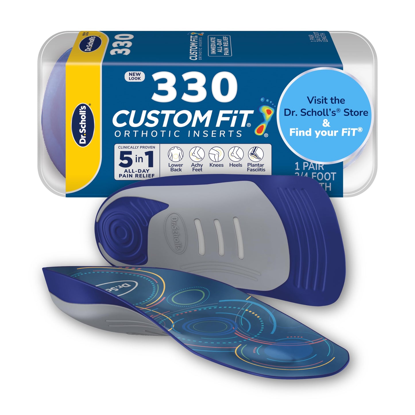 Dr. Scholl’s Custom Fit Orthotics 3/4 Length Inserts CF 330, 5-in-1 All-Day Pain Relief for Feet, Lower Back, Knees, Heel & Plantar Fasciitis, Arch Support Shoe Insoles for Men Women, FSA HSA Eligible
