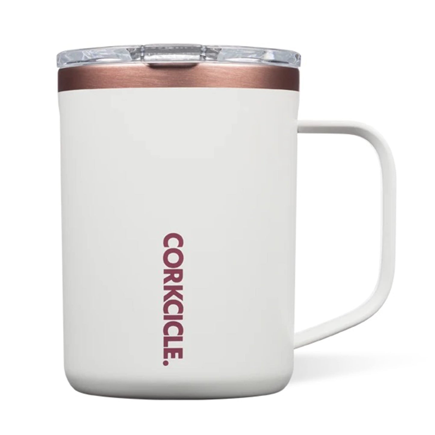 Corkcicle Coffee Mug - Triple-Insulated Stainless Steel Cup with Handle, 16 oz, White Rose