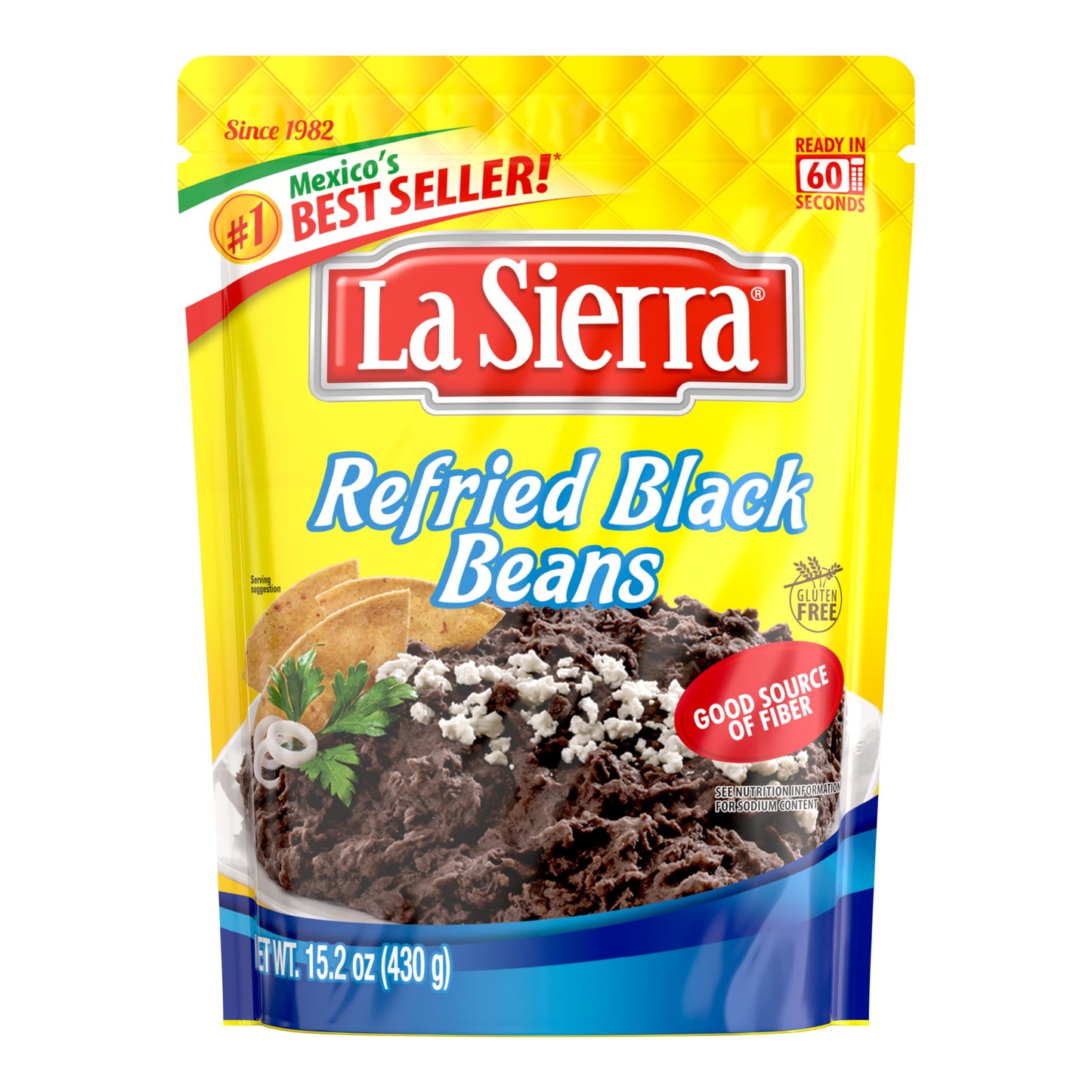 La Sierra Refried Black Beans, Ready-to-Eat Vegetarian Refried Beans, 15.2 oz Pouch (Pack of 8)