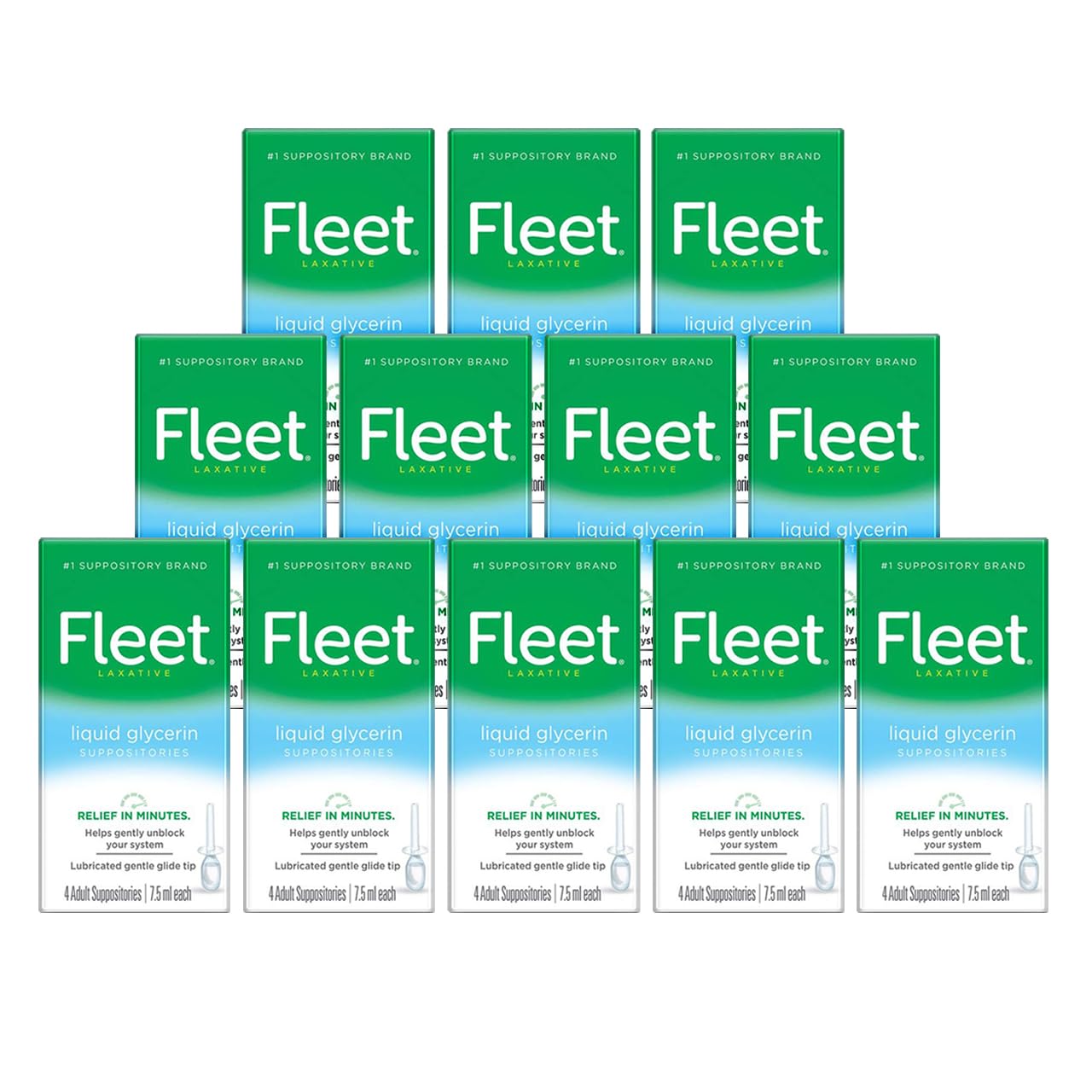 Fleet Liquid Glycerin Suppositories for Adult Constipation, 7.5 mL, 4 Bottles (12 Pack)