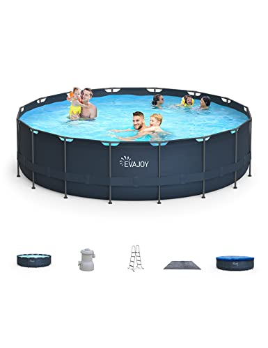 EVAJOY 18ft x 52in Metal Frame Swimming Pool Set, Round Above Ground Set with Cartridge Filter Pump, Filter Cartridge, Pool Ladder, Ground Cloth, Pool Cover for Backyard, Garden