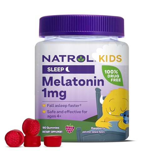 Natrol Kids Melatonin 1 mg, Dietary Supplement for Restful Sleep, Melatonin Gummies for Kids, 90 Raspberry-Flavored Melatonin Gummies, Up to a 90 Day Supply