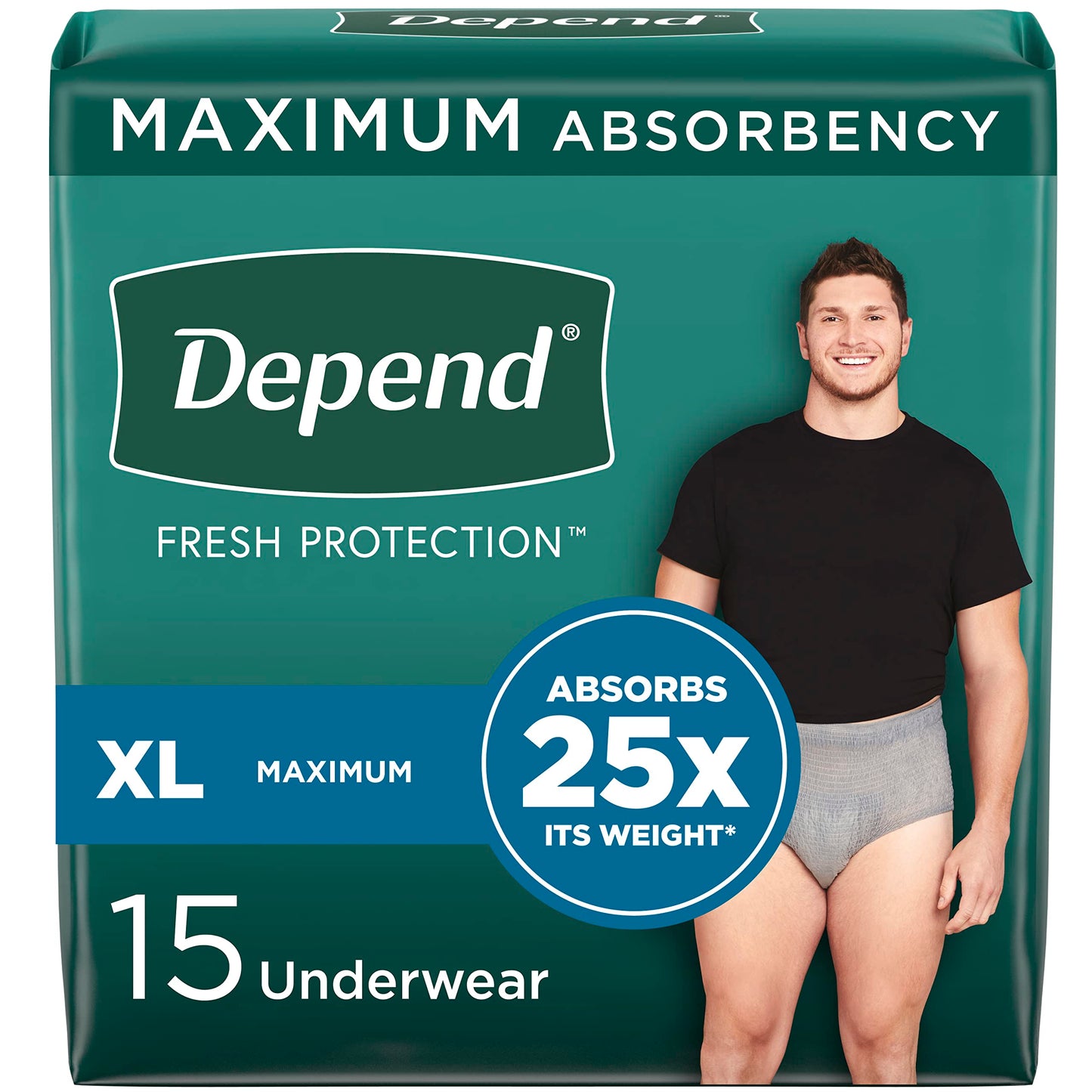 Depend FIT-FLEX Incontinence Underwear for Men, Maximum Absorbency, Disposable, Extra-Large, Grey, 15 Count