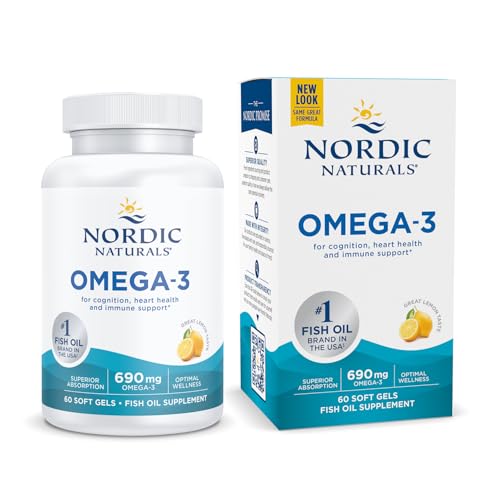 Nordic Naturals Omega-3, Lemon Flavor - 60 Soft Gels - 690 mg Omega-3 - Fish Oil - EPA & DHA - Immune Support, Brain & Heart Health, Optimal Wellness - Non-GMO - 30 Servings