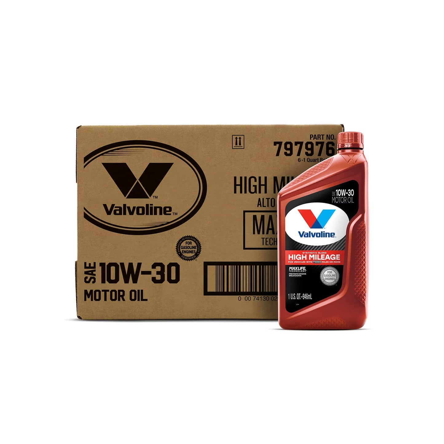 Valvoline High Mileage with MaxLife Technology 10W-30 Synthetic Blend Motor Oil 1 Quart (Pack of 6)