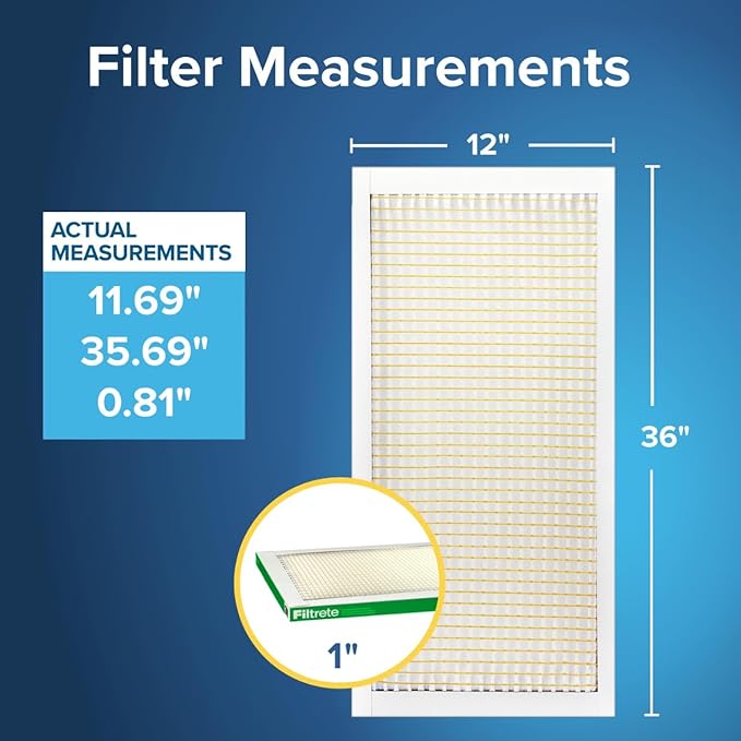 Filtrete 12X36X1 Air Filter, MPR 700, MERV 8, Clean Living Dust, Pollen and Pet Dander Reduction 3-Month Pleated 1-Inch Air Filters, 4 Filters
