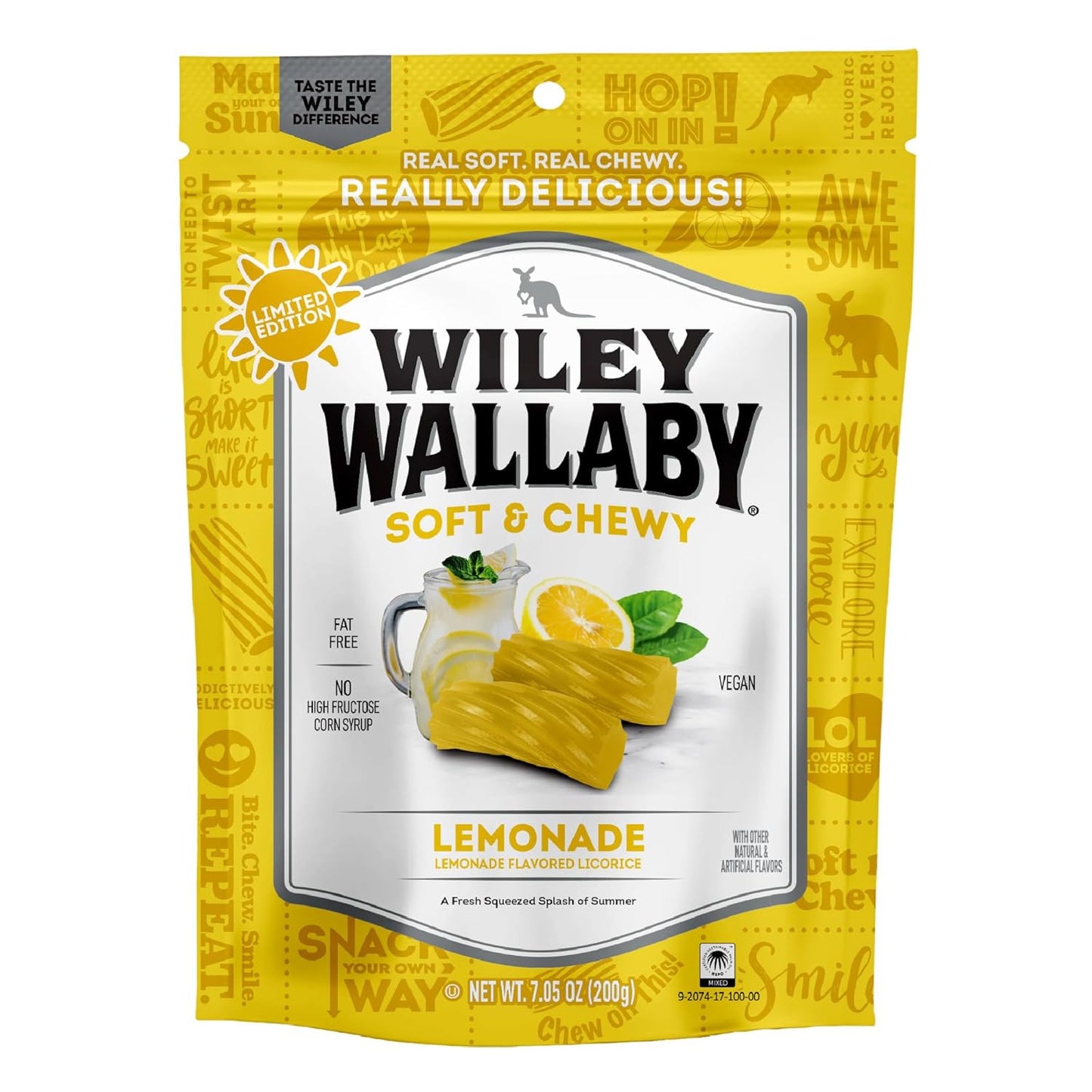 Wiley Wallaby Licorice 7.05 Oz Australian Lemonade Licorice Candy Twists, 1 Pack