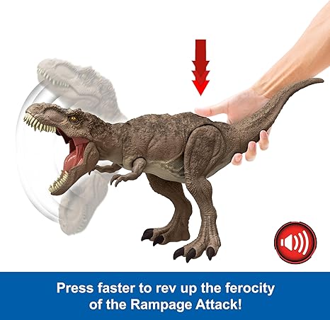 Mattel Jurassic World T. rex Dinosaur Toy with Sound & Movement, All-Out Attack Tyrannosaurus Rex Action Figure with Rampage Attack, Plus Digital Play