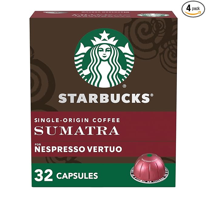 Starbucks by Nespresso Vertuo, Single-Origin Sumatra, Dark Roast Coffee, 32-count Coffee Pods, Brews 7.8 oz.