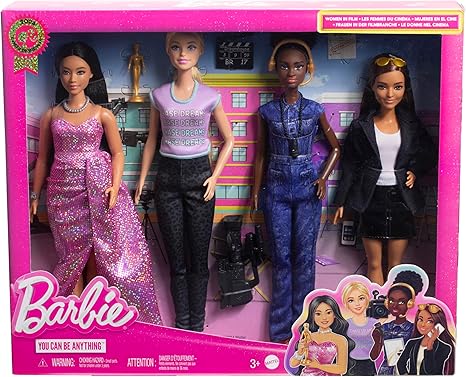 Barbie Careers Set of 4 Dolls & Accessories, Women in Film with Studio Executive, Director, Cinematographer & Movie Star in Removable Looks