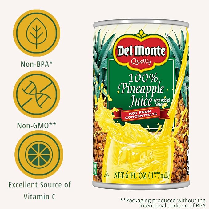 Del Monte 100% Pineapple Juice 24 cans, 6 fl oz.