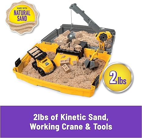 Kinetic Sand, Construction Site Folding Sandbox with 2lbs Play Sand & Toy Truck, Sensory Toys for Kids Ages 3 and up