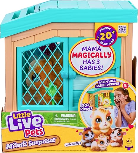 Little Live Pets - Mama Surprise | Soft, Interactive Mama Guinea Pig and her Hutch, and her 3 Surprise Babies. 20+ Sounds & Reactions. for Kids Ages 4+, Multicolor, 7.8 x 11.93 x 11.38 inches