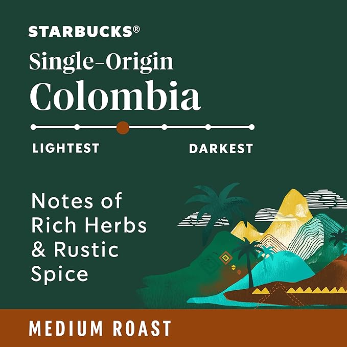 Starbucks Ground Coffee, Medium Roast Coffee, Colombia, 100% Arabica, 6 bags (12 oz each)