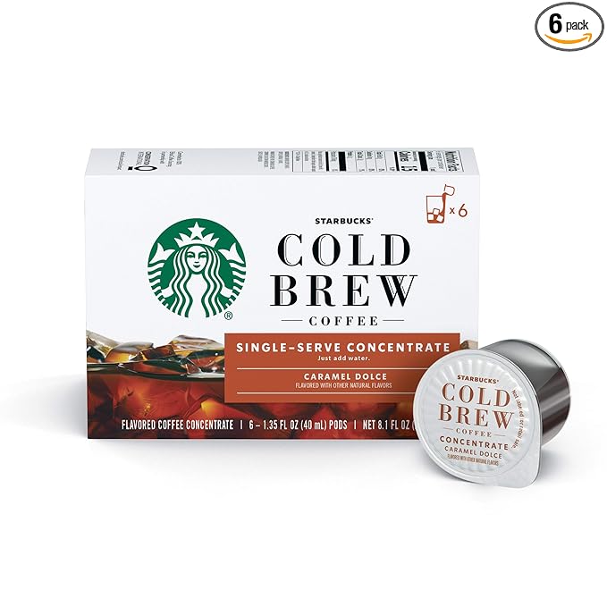 Starbucks Cold Brew Coffee, Caramel Dolce Flavored, Single-Serve Concentrate Pods, 6 boxes (36 capsules total)
