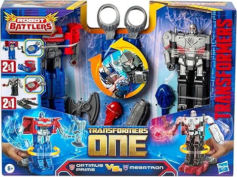 Transformers One Robot Battlers Action Figure 2-Pack, 4.5-Inch Optimus Prime (Orien Pax), 4.5-Inch Megatron (D-16), Interactive Toys for Boys and Girls Ages 6 and Up