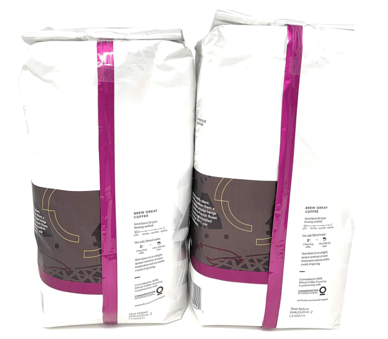 Starbucks French Roast Whole Bean Coffee (Pack of 2), 80 Oz
