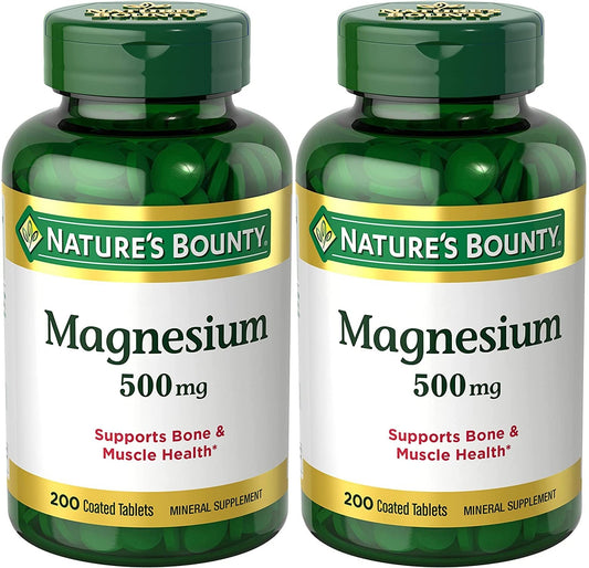 Nature’s Bounty Magnesium, Bone and Muscle Health, Tablets, 500 Mg, 200 Ct (Pack of 2)