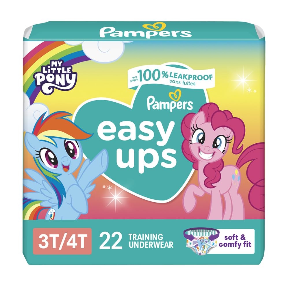 Pampers Easy Ups Girls & Boys Potty Training Pants - Size 3T-4T, 22 Count, My Little Pony Training Underwear (Packaging May Vary)