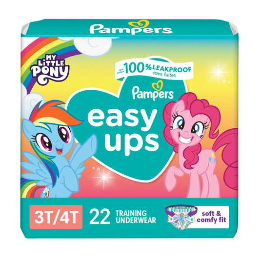 Pampers Easy Ups Girls & Boys Potty Training Pants - Size 3T-4T, 22 Count, My Little Pony Training Underwear (Packaging May Vary)