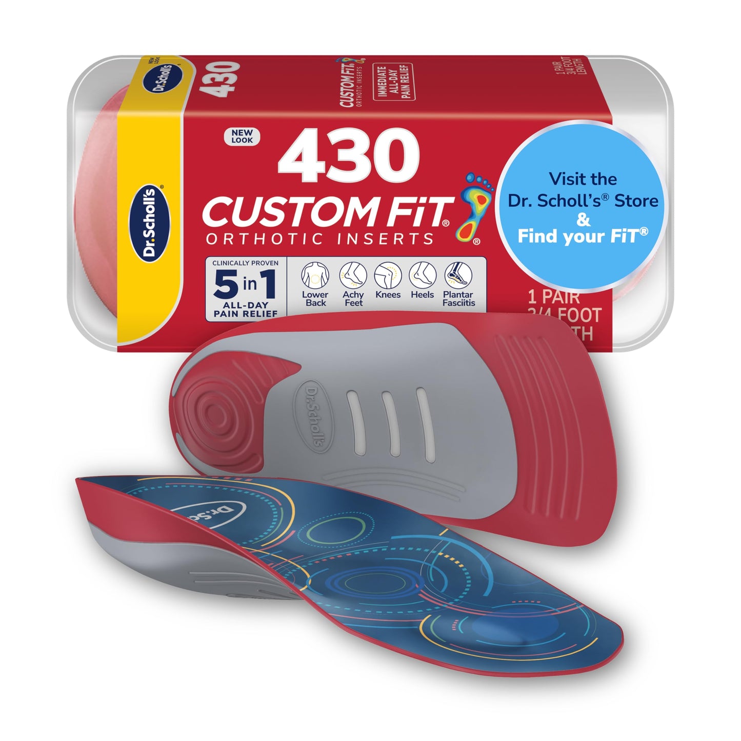 Dr. Scholl’s Custom Fit Orthotics 3/4 Length Inserts CF 430, 5-in-1 All-Day Pain Relief for Feet, Lower Back, Knees, Heel & Plantar Fasciitis, Arch Support Shoe Insoles for Men Women, FSA HSA Eligible