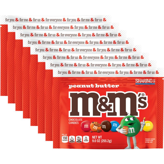M&M'S Peanut Butter Milk Chocolate Candy, Sharing Size, 9 oz Resealable Bag (Pack of 8)