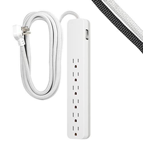 GE 6-Outlet Surge Protector, 10 Ft Braided Extension Cord, Power Strip, 840 Joules, Flat Plug, UL Listed, White, 62933