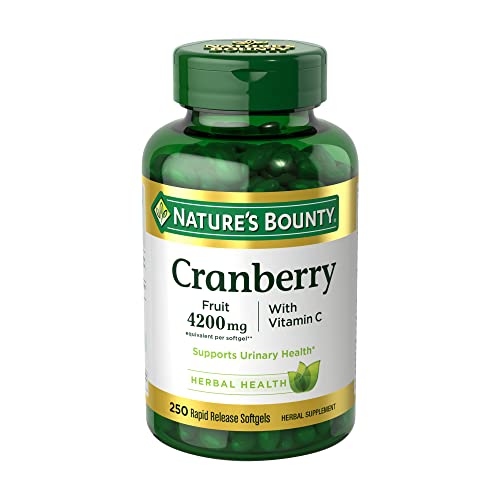 Nature's Bounty Cranberry, Herbal Health Supplement with Vitamin C, Supports Urinary Health, 4200mg, 120 Softgels