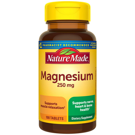 Nature Made Magnesium Oxide 250 mg, Magnesium Supplement for Muscle, Heart, Bone and Nerve Health Support, 100 Tablets, 100 Day Supply