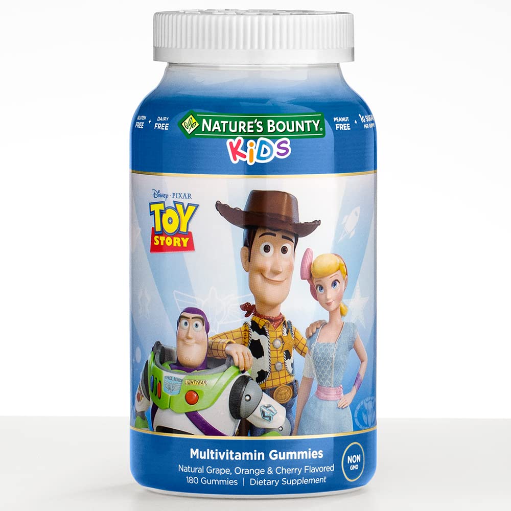 Nature's Bounty Disney and Pixar Toy Story Kids Gummy Multivitamin, Natural Grape, Orange & Cherry Flavored, Supports, Immune, Bone and Eye Health, Pack of 1(180 Gummies)