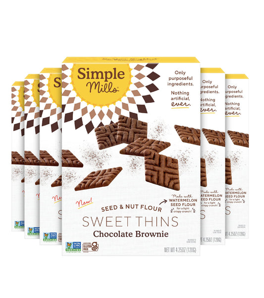 Simple Mills Sweet Thins Cookies, Nut & Seed Flour, Chocolate Brownie, Gluten Free, Paleo Friendly, Healthy Snacks, 4.25 oz Pack of 6