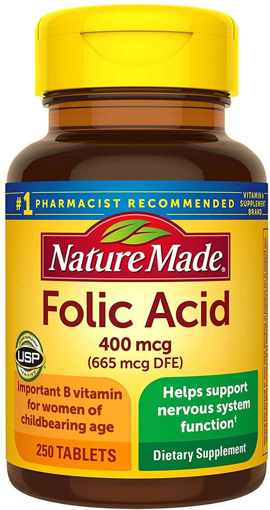 Nature Made Folic Acid 400 mcg Tablets, 250 Tablets